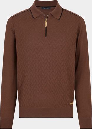 Stefano Ricci Men & apos;s Herringbone Textured Half-Zip Polo Sweater