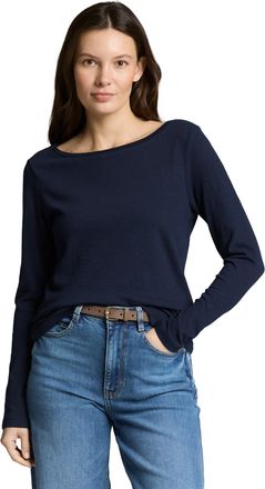 Tom Tailor Langarmshirt TOM TAILOR, Damen, Gr. XXL, sky captain blau, Single Jersey, Obermaterial: 100% Baumwolle, unifarben, regular fit h&uuml;ftbedeckend, U-Boot-A