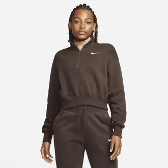 Nike Womens Nike Sportswear Phoenix Fleece 1/4-Zip Cropped Sweatshirt in Brown | DQ5767-237