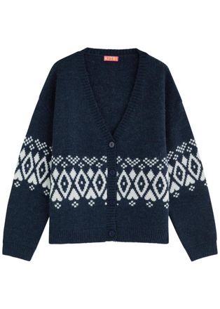 Kitri Felicia Fair Isle Knitted Cardigan - Navy - S (UK8-10 / S)