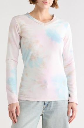 Go Couture Tie Dye V-Neck Sweater in Mocha Splash at Nordstrom Rack, Size X-Large
