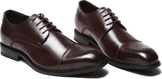 Generic Dress Shoes for Men Lace Up Brogue Cap Toe Leather Low Top Block Heel Slip Resistant Anti-Slip Prom(Brown,6.5 UK)