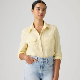Levi's Cropped Harlie Shirt - Womens - XS - Yellow / Pear Sorbet Dobby