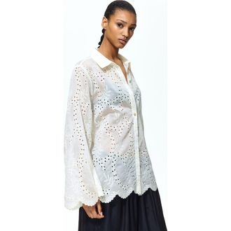 H&M Broderie Anglaise Shirt in Cream at Nordstrom, Size X-Small