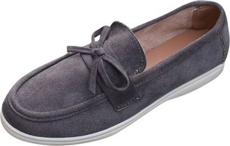 Generic Womens Slip On Shoes Casual Bow Walking Shoes Round Toe Solid Color Breathable Lightweight Comfy Classic Loafers Work Office Leisure Gray