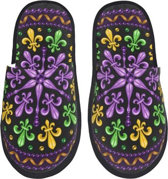 Generic House Slipper Mardi Gras5 Print Warm Spa Slippers Plush Non-Slip Hotel Slippers Ladies Travel M