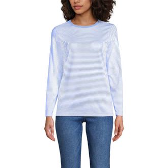 Lands End Relaxed Supima Cotton Long Sleeve Crew Neck T-Shirt in Light Sea Blue Micro Stripe at Nordstrom, Size X-Small