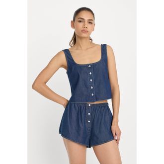 Good American Womens Denim Button Front Tank Top | Indigo, Size Medium | Good American by Khlo&Egrave; Kardashian