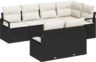 vidaXL Sofa Set 7 pcs Black Poly Rattan vidaXL