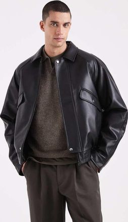 Asos Giacca harrington vestibilit&agrave; comoda in pelle sintetica nera-Nero