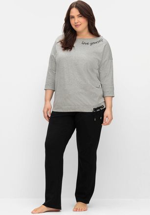 Sheego Langarmshirt SHEEGO Langarmshirt, Damen, Gr. 40/42, grau (grau meliert), 50% Baumwolle, 50% Modal, meliert, unifarben, Rundhals, Shirts Langarmshirt
