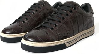 Dolce & Gabbana Brown Croc Exotic Leather Men Casual Sneakers Shoes Crocodile
