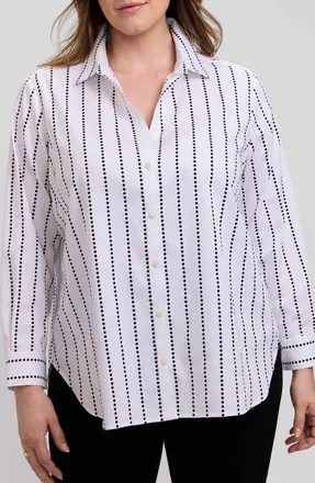 Foxcroft Stripe Boyfriend Button-Up Shirt in White/black at Nordstrom, Size 2X