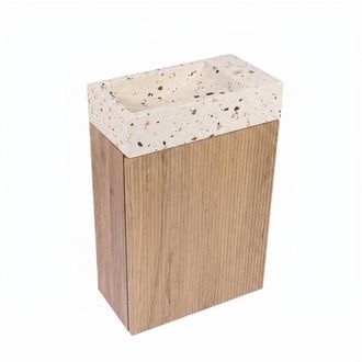 Saniclass Holz Atelier Toiletmeubelset - 40x60.5cm - 1 deur - fontein terrazo - kraangat rechts - eiken natural