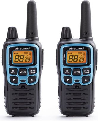 Deuter Coppia ricetrasm. XT-60 lpd 24ch/PMR446 8+16ch, batterie ric. via usb auton. 12ore - Midland