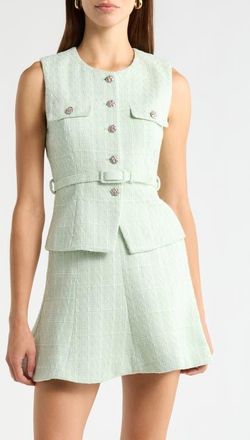 ASTR the Label Kelson Belted Tweed Vest in Mint at Nordstrom, Size Medium