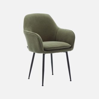 Sweeek Sweeek - Sill&oacute;n De Pana Con Patas De Metal Negro Mate, Shella, Kaki Oscuro, 57x59x84.5 Cm
