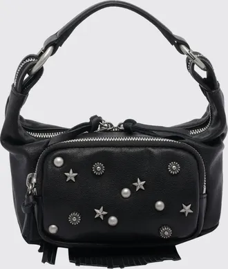 Margesherwood Mini borsa hobo in pelle con borchie, frange e stelle ricamate