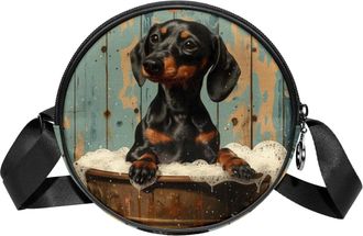 Generic Circle Crossbody Bag for Women, Dachshund Small Sling Bag Daypack with Zipper Adjustable Shoulder Straps Casual Ladies Girls Round Purse