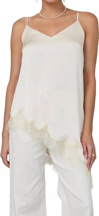 Skies Are Blue Clothing Asymmetrical Crinkled Satin Cami Tunic Top In Brown