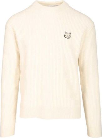 Maison Kitsuné Classic Round Neck White Sweater With Soft Texture