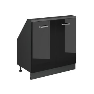 Vicco Armario De Cocina Para Techo Inclinado R-line, Negro/antracita De Alto Brillo, 80 Cm Con 2 Puertas, Vicco