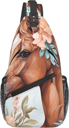 Generic Horse With Pink Flowers Shoulder Bag With Zipper Cross Body Bag Anti Theft Backpack For Traveling Men Runner