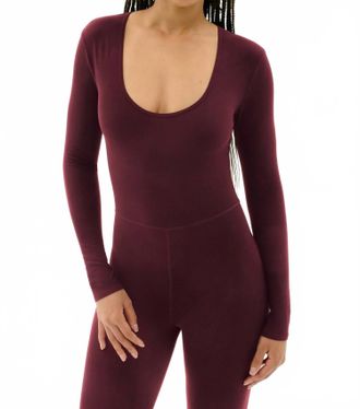 SPLITS59 Chloe Airweight Scoop Neck Jumpsuit In Dark Cherry