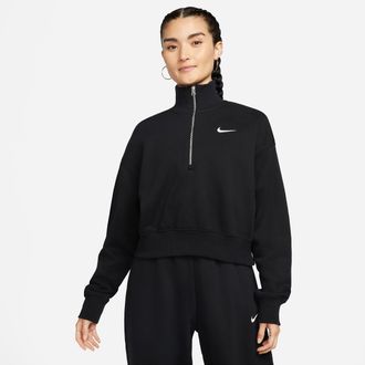 Nike Womens Nike Sportswear Phoenix Fleece 1/4-Zip Cropped Sweatshirt in Black | DQ5767-010