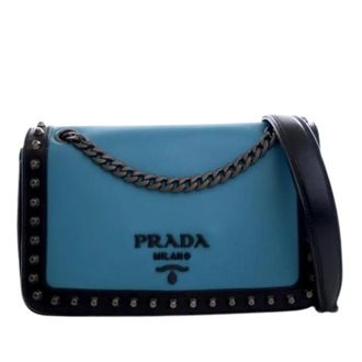 Prada Pre-owned Cross Body Bags, female, Blue, Size: ONE SIZE Pre-owned Studded Calf Leather Crossbody Bag