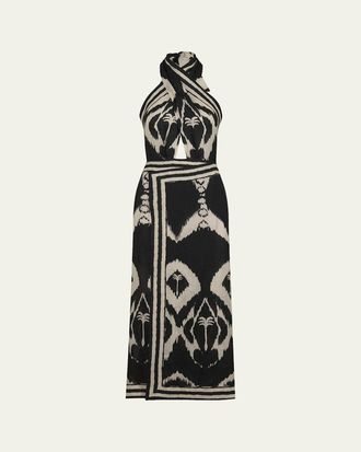 Johanna Ortiz Buen Viento Crisscross Halter Wrap Midi Dress