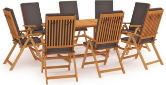 vidaXL Set De Comedor Para Jard&iacute;n 9 Piezas Teca Maciza Y Cojines Gris Vidaxl