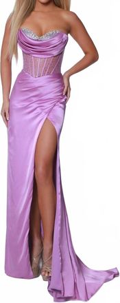 Johnathan Kayne Cowl Neckline Long Sheath Dress In Orchid