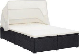 vidaXL Vidaxl - Tumbona Para 2 Personas Con Coj&iacute;n Rat&aacute;n Sint&eacute;tico Negro