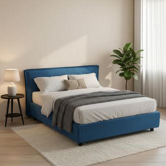 Dmora Cama Matrimonial Brunate, Cama Matrimonial Con Colch&oacute;n Incluido, Desenfundable Hecho En Italia, Contenedor, Azul