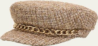 Eugenia Kim Marina Chain-Embellished Tweed Newsboy Cap