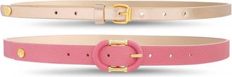 Nicole Miller Vegan Leather Skinny Belt Two-Piece Set In Nm Gold And Pink