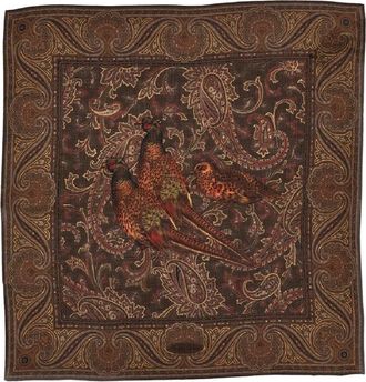 Ralph Lauren Pheasant Paisley Cashmere Square Scarf - Dames - Zijden sjaals - Bruin - ONE Size - Kasjmier - Accessoires