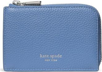 Kate Spade New York mini pebble leather zip card case in Blue at Nordstrom