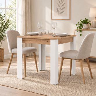 Dmora Tavolo Fisso Trosa, 4 Posti, Ripiano Effetto Dogato, Forma Quadrato, 80x80x76h Cm Marrone Rovere Nodi