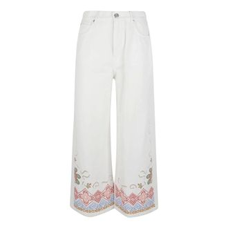 Max Mara Wide Trousers, female, White, Size: 2XS Five-pocket Cropped Trousers