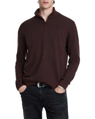 John Varvatos Grand Birdseye Cashmere-Blend 1/2-Zip Pullover