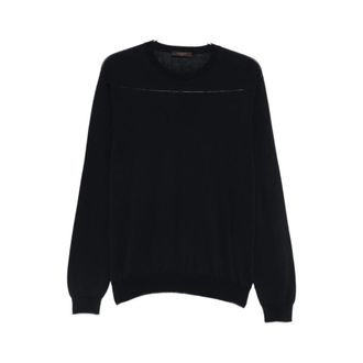 Zanone Round-neck Knitwear, male, Black, Size: XL Crewneck Sweater
