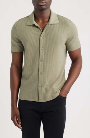 Vince Grid Waffle Knit Button-Up Shirt in Sage at Nordstrom, Size Xx-Large