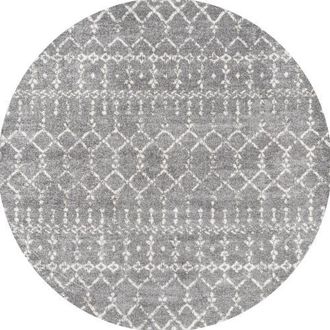 Jonathan Y Designs Moroccan HYPE Boho Vintage Diamond Round Area Rug in Gray/ivory at Nordstrom, Size 5Ft 0In X 5Ft 0In