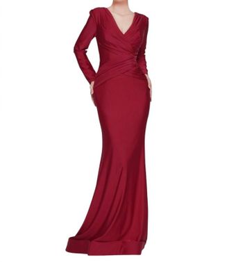 Colors Dress Long Sleeve Fitted Evening Dress In Red