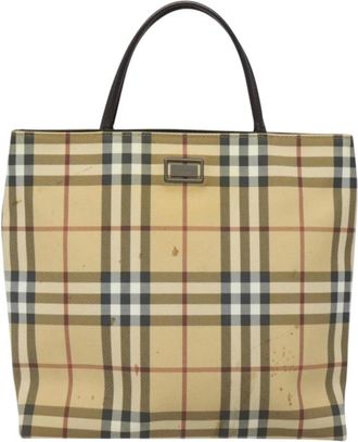 Burberry Pre-owned Tote Bags, female, Beige, Size: ONE SIZE Pre-owned Haymarket Tote Bag