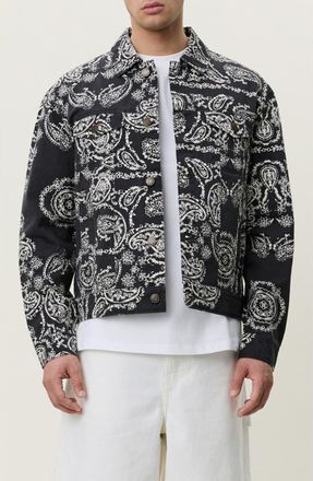 Les Deux Paisley Cotton Twill Shirt Jacket in Black Multi at Nordstrom, Size Xx-Large