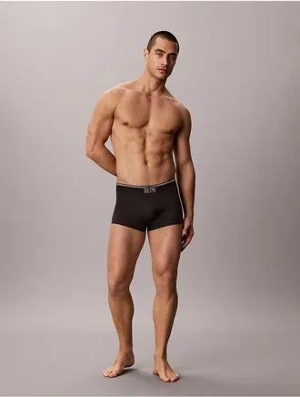 Calvin Klein Mens Graphic Monogram Microfiber Stretch Rib Low Rise Trunk - Black - XL
