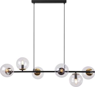 OEM L&aacute;mpara Colgante Siena Negra Y Dorada 6 L&aacute;mpara Plana Transparente E14